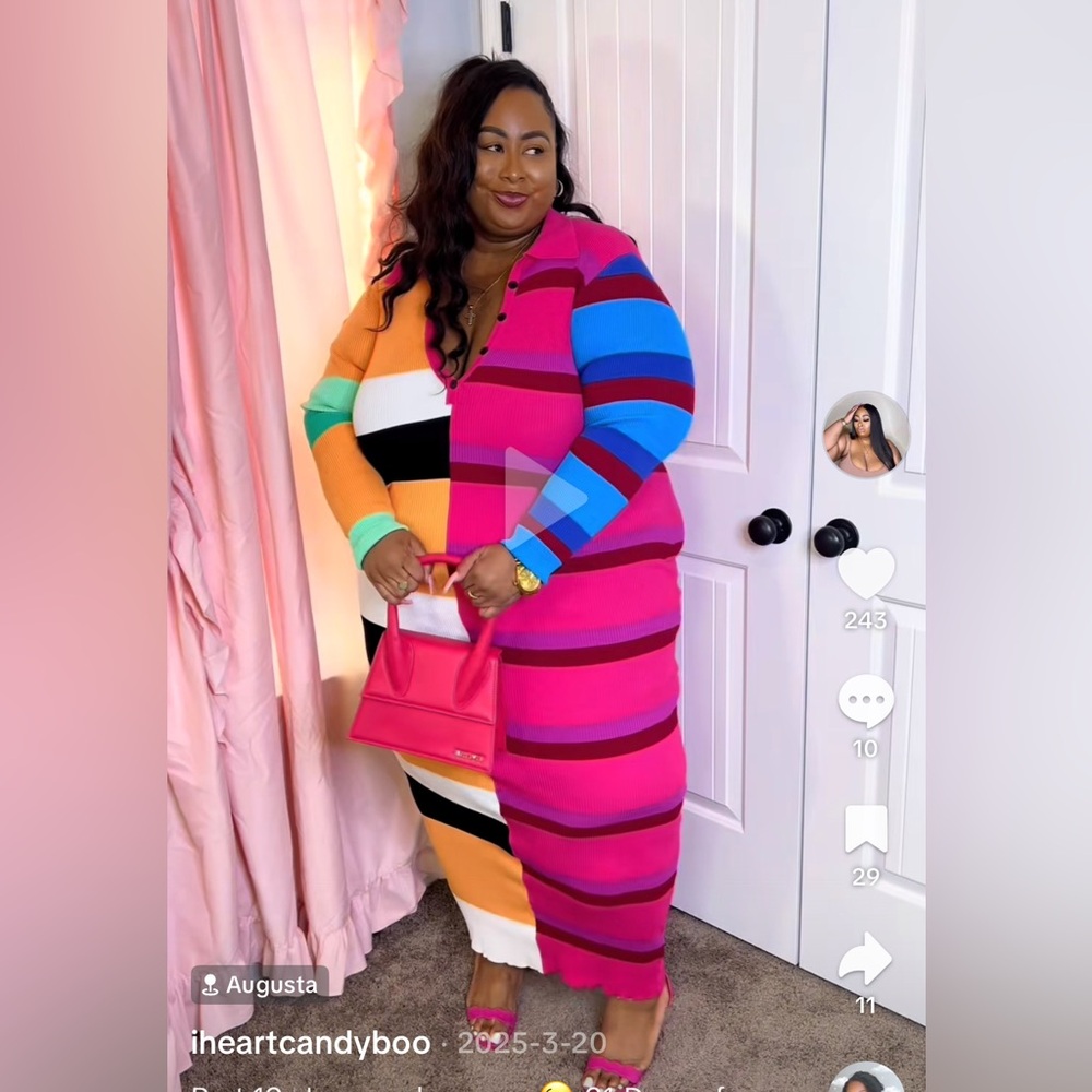 Fashion Nova Peri Colorful Button Up Striped Knit Long Sleeve Maxi Dress Sz 1XL - Picture 10 of 17